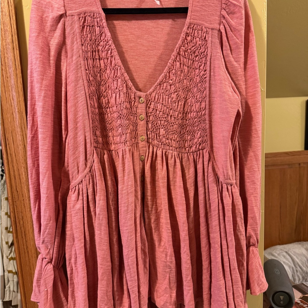 Free People Pink Smocked Blouse